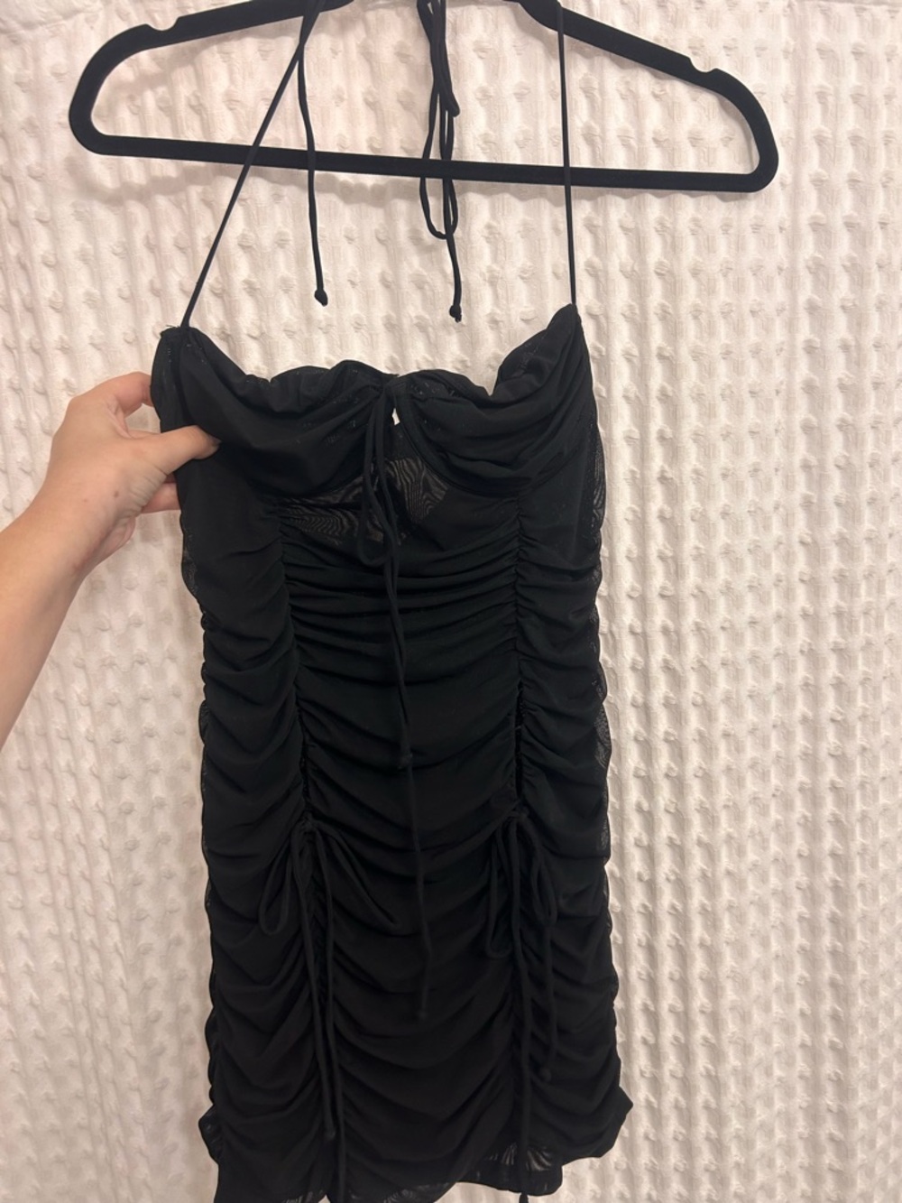White Fox Boutique Black Ruched Halter Mini Dress